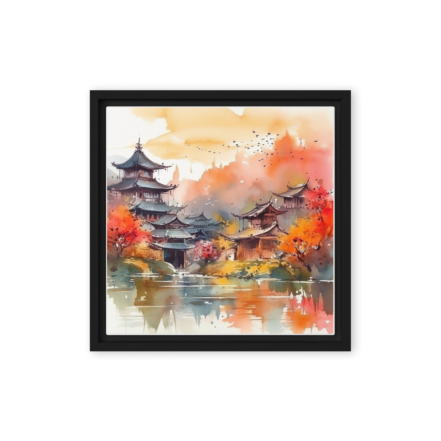 Water Town Watercolor Framed canvas - Aesthetics Of The Immaculate